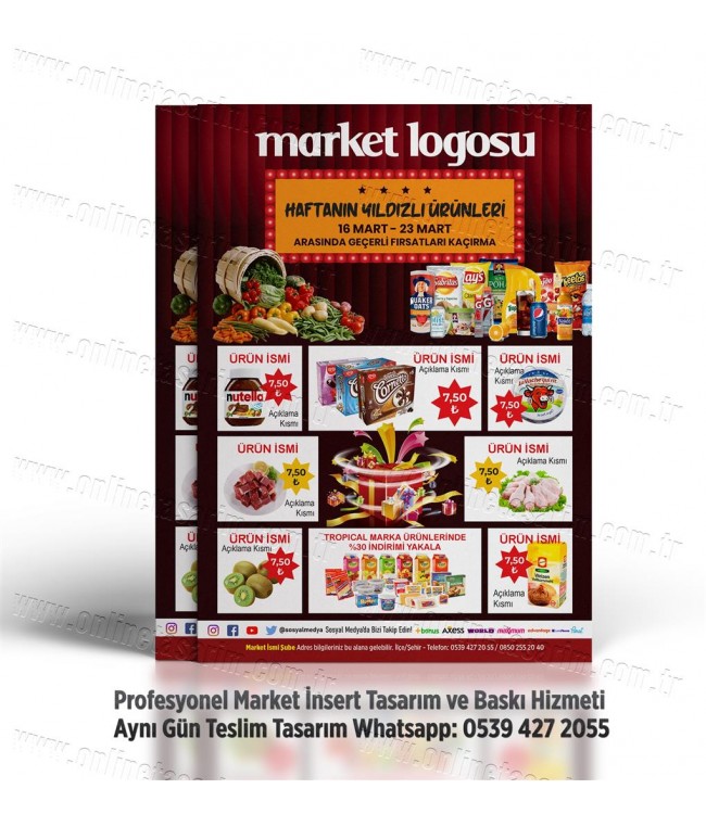 market insert örnekleri, süpermarket broşür tasarımları, market el ilanı basımı